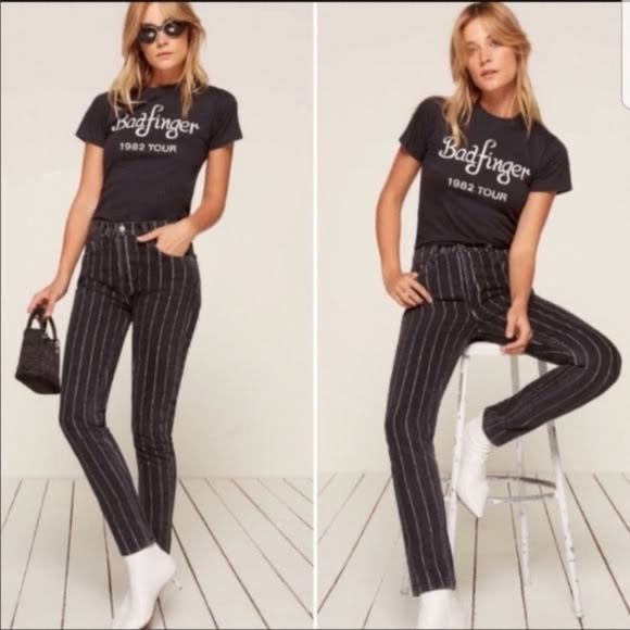 Reformation Striped Mid Rise Skinny Jeans in Sulu Wash Size 27 - Picture 6 of 6